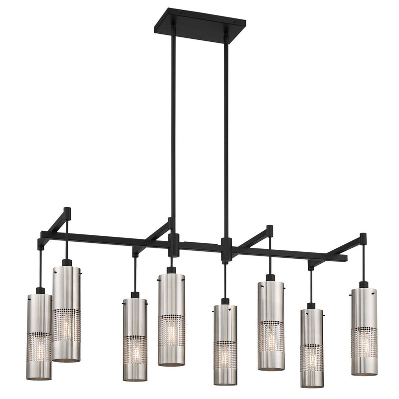 Grid 3 8-Light Island Chandelier in Brushed Nickel and Coal Highlights