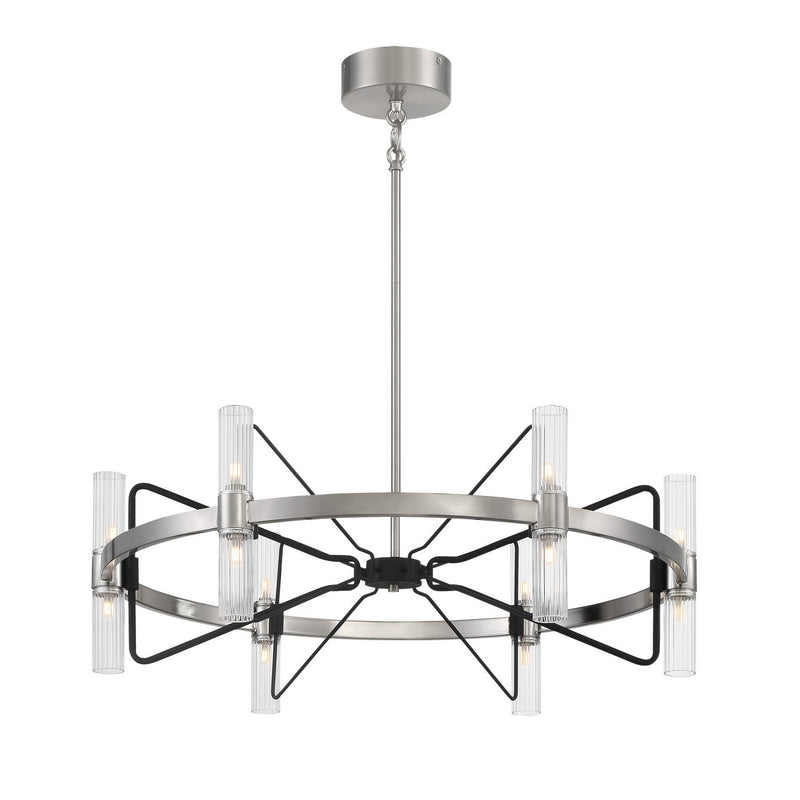 Mass Transit 12-Light Chandelier in Brushed Nickel with Sand Coal Highlights