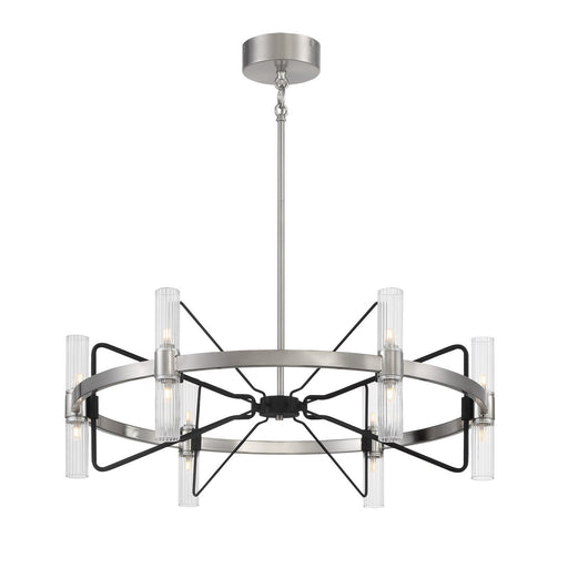 Mass Transit 12-Light Chandelier in Brushed Nickel with Sand Coal Highlights