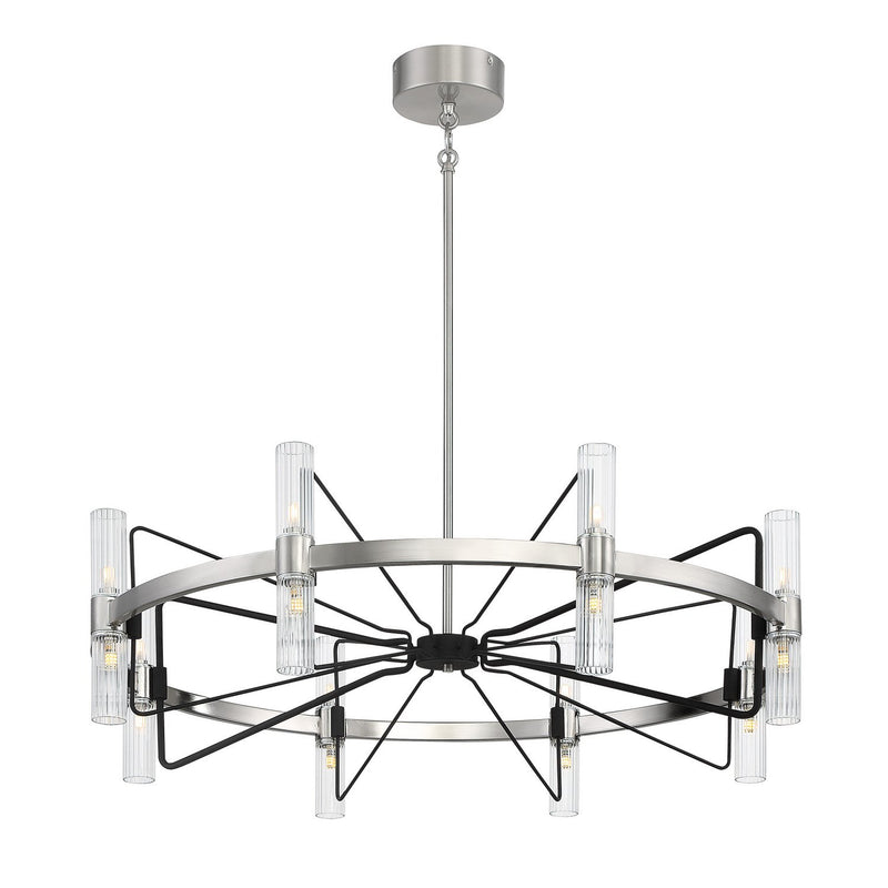 Mass Transit 16-Light Chandelier in Brushed Nickel with Sand Coal Highlights