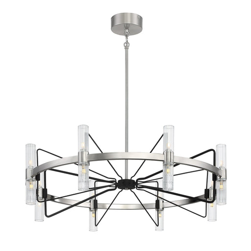 Mass Transit 16-Light Chandelier in Brushed Nickel with Sand Coal Highlights
