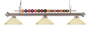 Shark 3 Light Billiard, Glass Shades (A14) in Brushed Nickel
