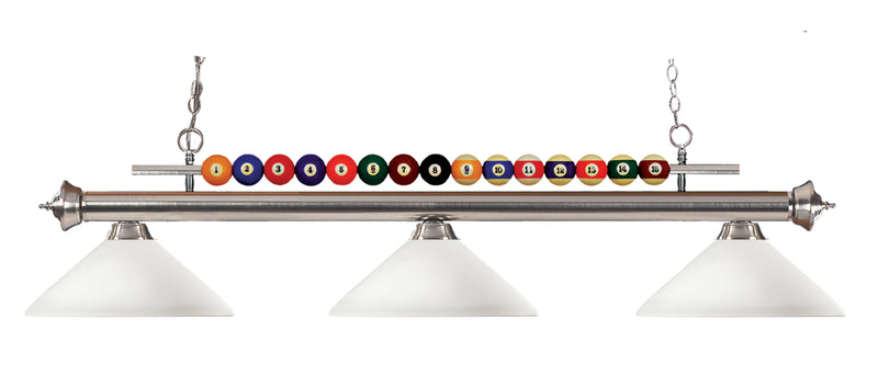 Shark 3 Light Billiard, Glass Shades (A14) in Brushed Nickel