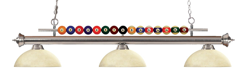 Shark 3 Light Billiard, Glass Shades (D14) in Brushed Nickel