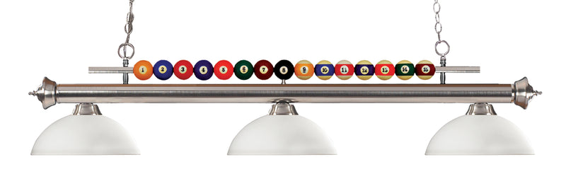 Shark 3 Light Billiard, Glass Shades (D14) in Brushed Nickel