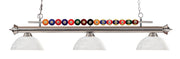 Shark 3 Light Billiard, Glass Shades (D14) in Brushed Nickel