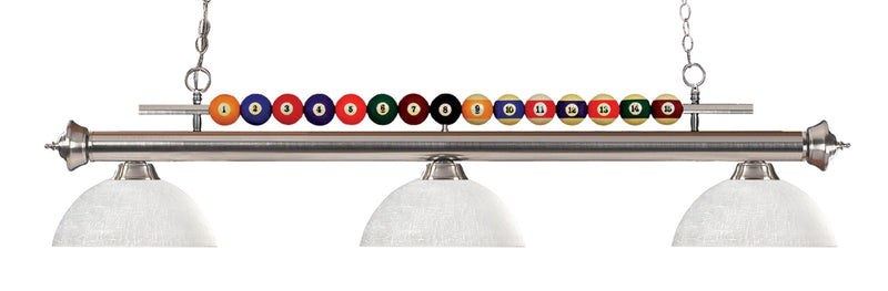 Shark 3 Light Billiard, Glass Shades (D14) in Brushed Nickel