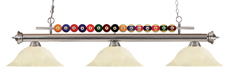 Shark 3 Light 60" Billiard, Glass Shades in Brushed Nickel