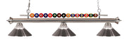Shark 3 Light 58" Billiard, Glass Shades in Brushed Nickel