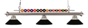Shark 3 Light 58" Billiard, Glass Shades in Brushed Nickel