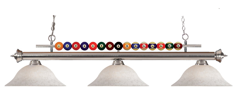 Shark 3 Light 60" Billiard, Glass Shades in Brushed Nickel
