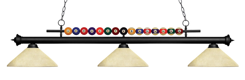 Shark 3 Light Billiard, Glass Shades (A14) in Matte Black