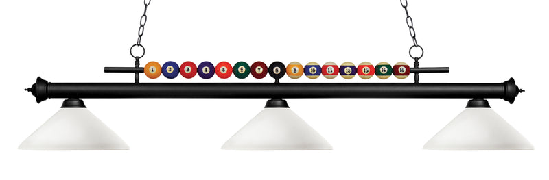 Shark 3 Light Billiard, Glass Shades (A14) in Matte Black