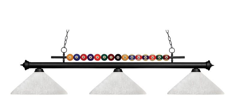 Shark 3 Light Billiard, Glass Shades (A14) in Matte Black