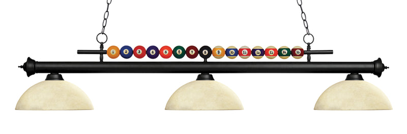 Shark 3 Light Billiard, Glass Shades (D14) in Matte Black