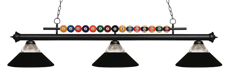 Shark 3 Light 58" Billiard, Glass Shades in Matte Black