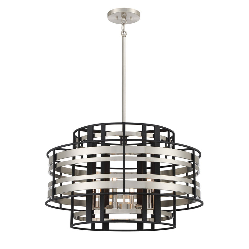 Presten 28" 6-Light Pendant in Brushed Nickel with Sand Coal Highlights