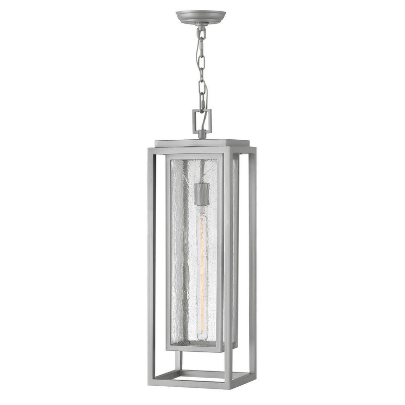Republic Large Outdoor Hanging Lantern in Satin Nickel