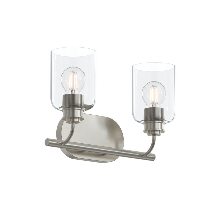 Reines 2-Light Clear Glass Bath Vanity Light in Brushed Nickel
