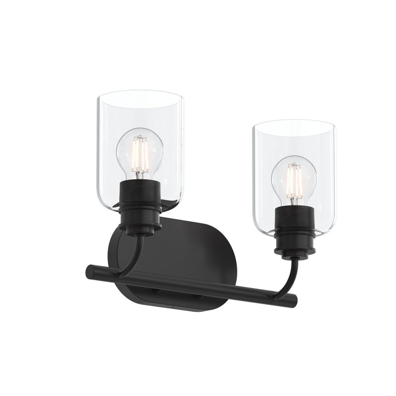 Reines 2-Light Clear Glass Bath Vanity Light in Matte Black
