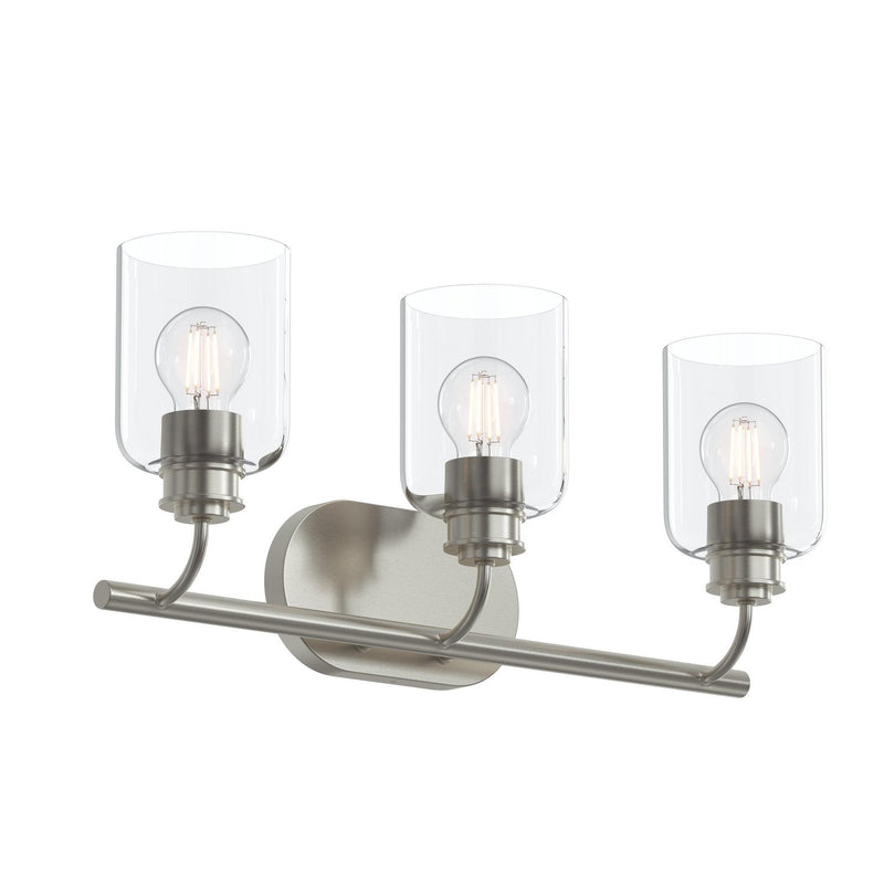 Reines 3-Light Clear Glass Bath Vanity Light in Brushed Nickel