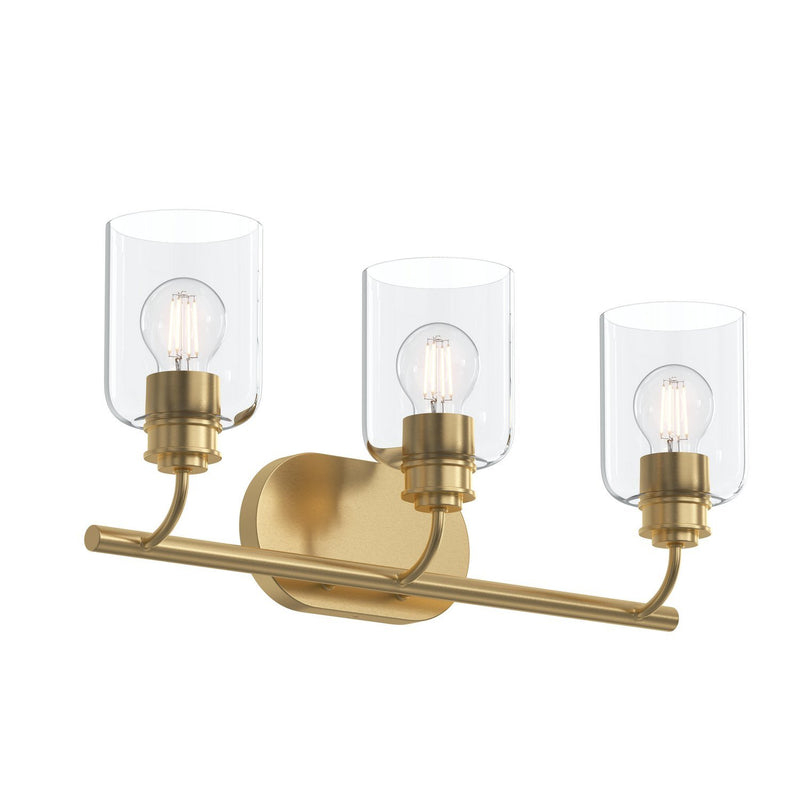 Reines 3-Light Clear Glass Bath Vanity Light in Brushed Gold