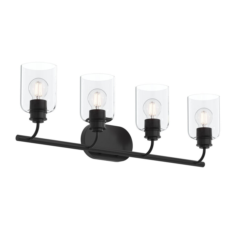 Reines 4-Light Clear Glass Bath Vanity Light in Matte Black