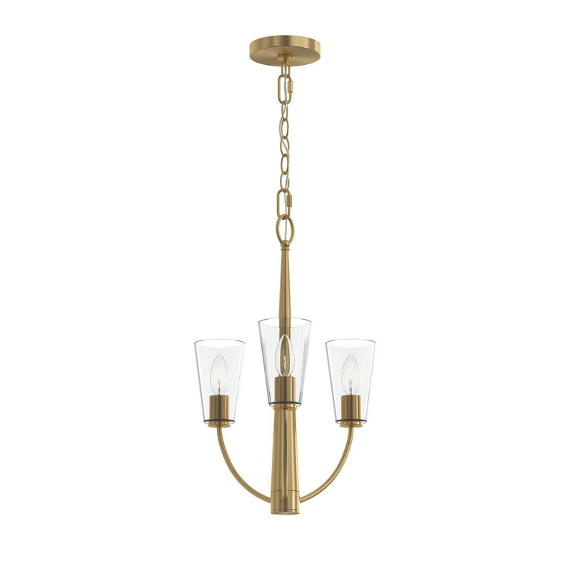 Jheni 3-Light Clear Glass Chandelier in Brushed Gold