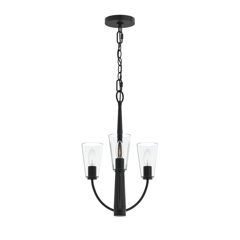 Jheni 3-Light Clear Glass Chandelier in Matte Black