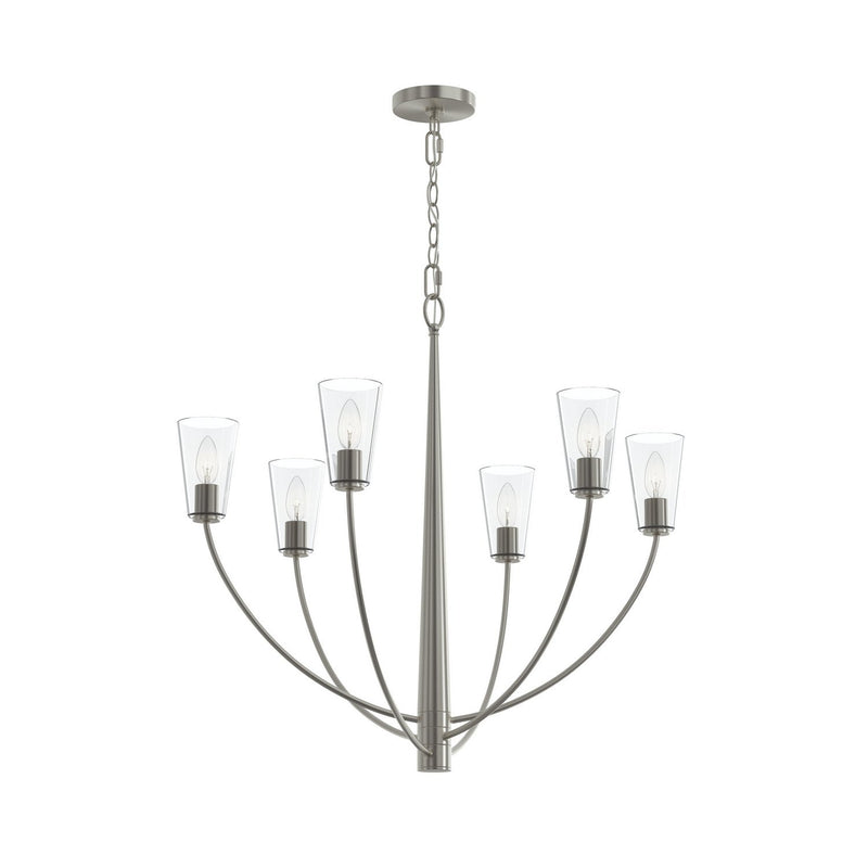 Jheni 6-Light Clear Glass Chandelier in Brushed Nickel