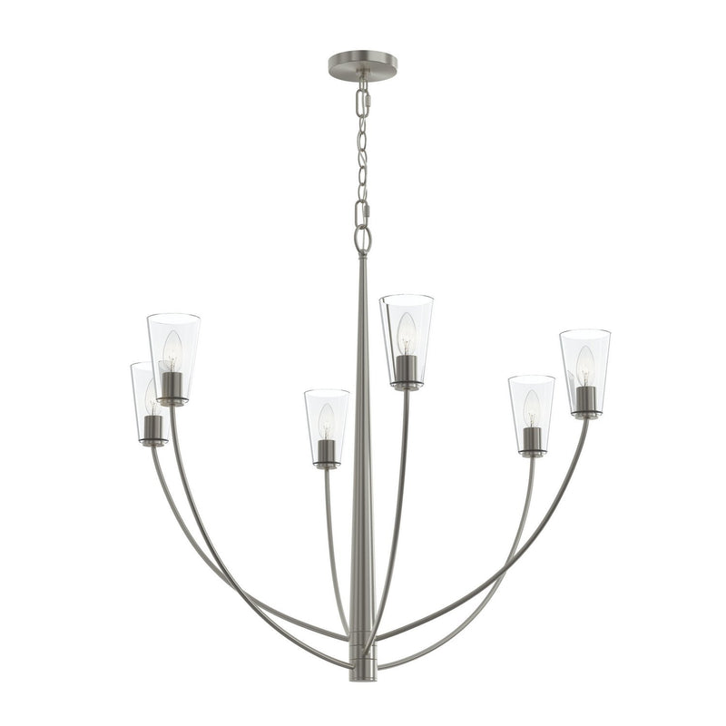 Jheni 6-Light Large Clear Glass Chandelier in Brushed Nickel