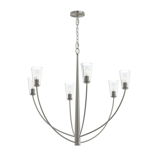 Jheni 6-Light Large Clear Glass Chandelier in Brushed Nickel