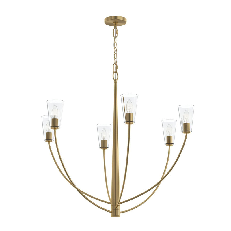 Jheni 6-Light Large Clear Glass Chandelier in Brushed Gold