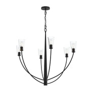 Jheni 6-Light Large Clear Glass Chandelier in Matte Black