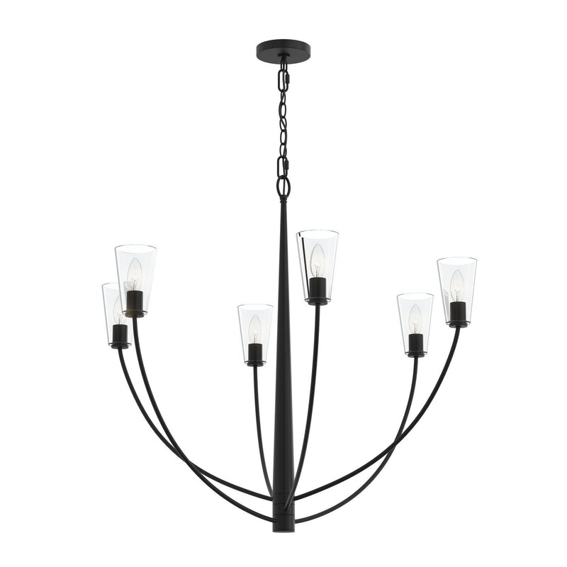 Jheni 6-Light Large Clear Glass Chandelier in Matte Black