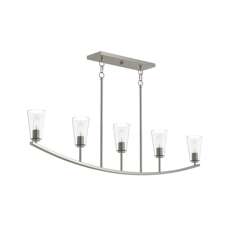 Jheni 5-Light Clear Glass Linear Chandelier in Brushed Nickel