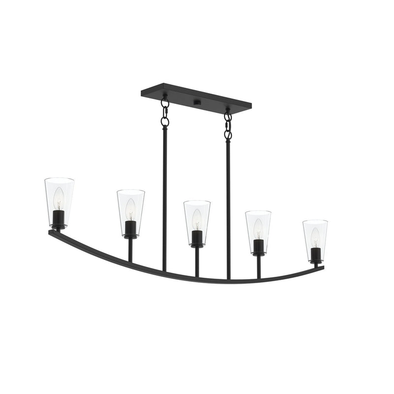 Jheni 5-Light Clear Glass Linear Chandelier in Matte Black
