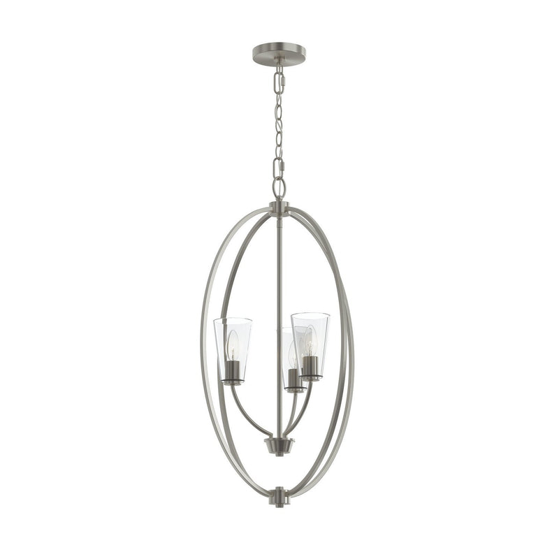 Jheni 3-Light Clear Glass Cage Pendant in Brushed Nickel