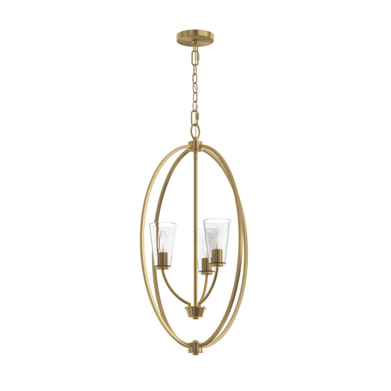 Jheni 3-Light Clear Glass Cage Pendant in Brushed Gold