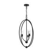 Jheni 3-Light Clear Glass Cage Pendant in Matte Black
