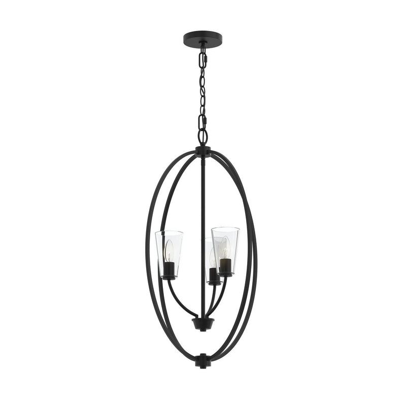 Jheni 3-Light Clear Glass Cage Pendant in Matte Black