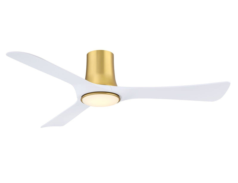 Corke 52" Hugger Ceiling Fan with LED Light in Brushed Satin Brass / Matte White Blades
