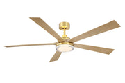 TorchAire 64" Ceiling Fan with LED Light in Brushed Satin Brass / Natural Blades
