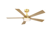 TorchAire 52" Ceiling Fan with LED Light in Brushed Satin Brass / Natural Blades