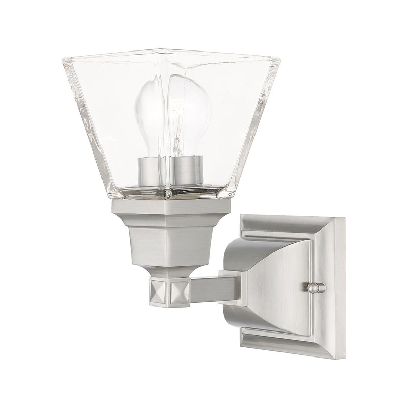 Mission Clear Glass Wall Sconce in Brushed Nickel