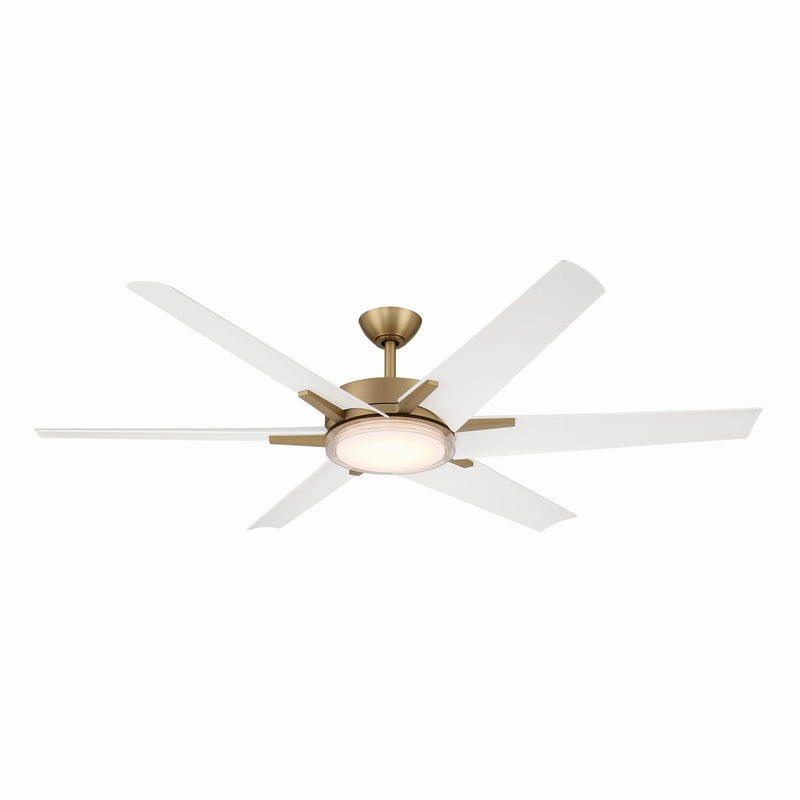 Deco 65" Outdoor LED Ceiling Fan in Heritage Brass / Alabaster White