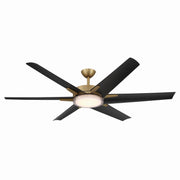 Deco 65" Outdoor LED Ceiling Fan in Heritage Brass / Coal