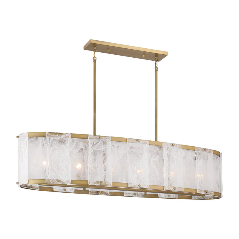 Veil 6-Light Linear Pendant in Legacy Brass