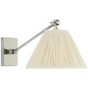 Wimberley Single Library Swing Arm Wall Lamp with Silk Pleated Shade in Polished Nickel