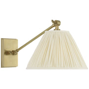 Wimberley Single Library Swing Arm Wall Lamp with Silk Pleated Shade in Soft Brass